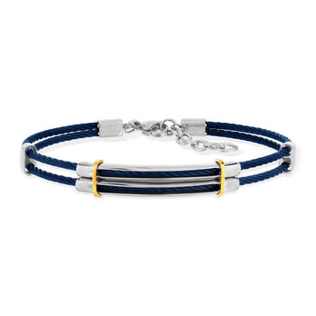 Bracelet acier bicolore bleu câble