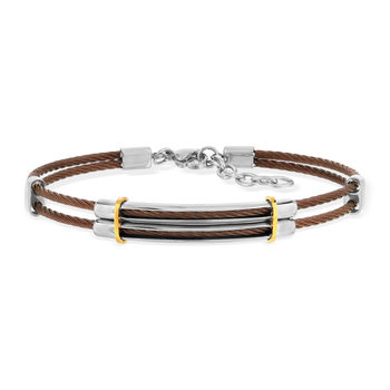 Bracelet acier bicolore marron câble 23 cm