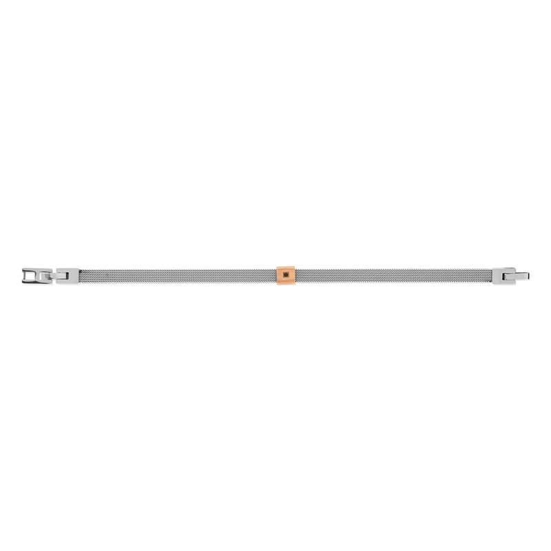 Bracelet acier bicolore doré rose zirconia noir 21 cm - vue 2