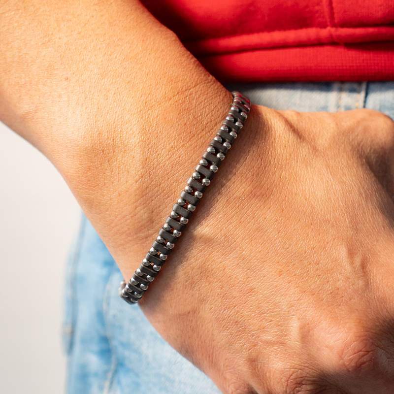 Bracelet acier bicolore marron 22 cm - vue porté 1