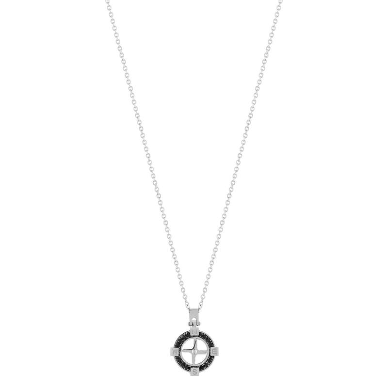 Collier acier zirconia noir boussole 55 cm - vue 2