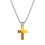 Collier acier bicolore jaune zirconia noir croix 55cm - vue 1