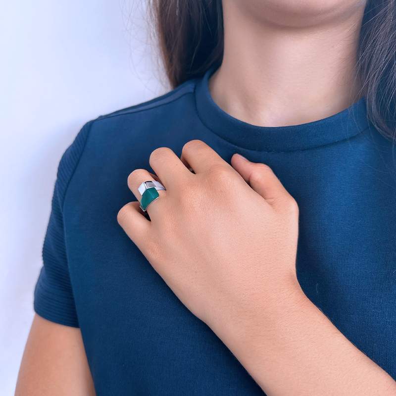 Bague argent 925 agate verte - vue porté 1