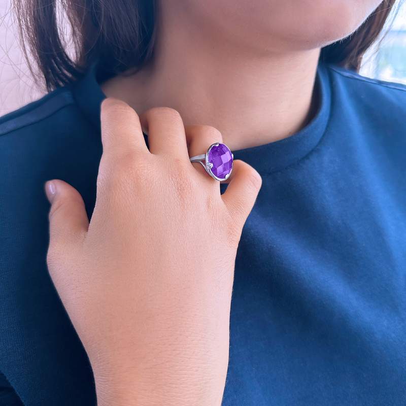 Bague argent 925 pierre synthétique violette - vue porté 1