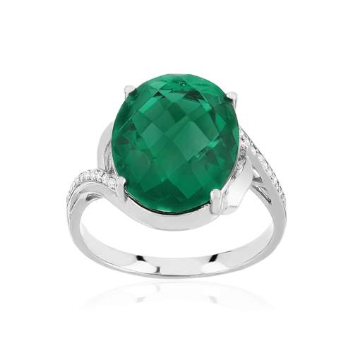 Bague argent 925 pierre synthétique verte et zirconias