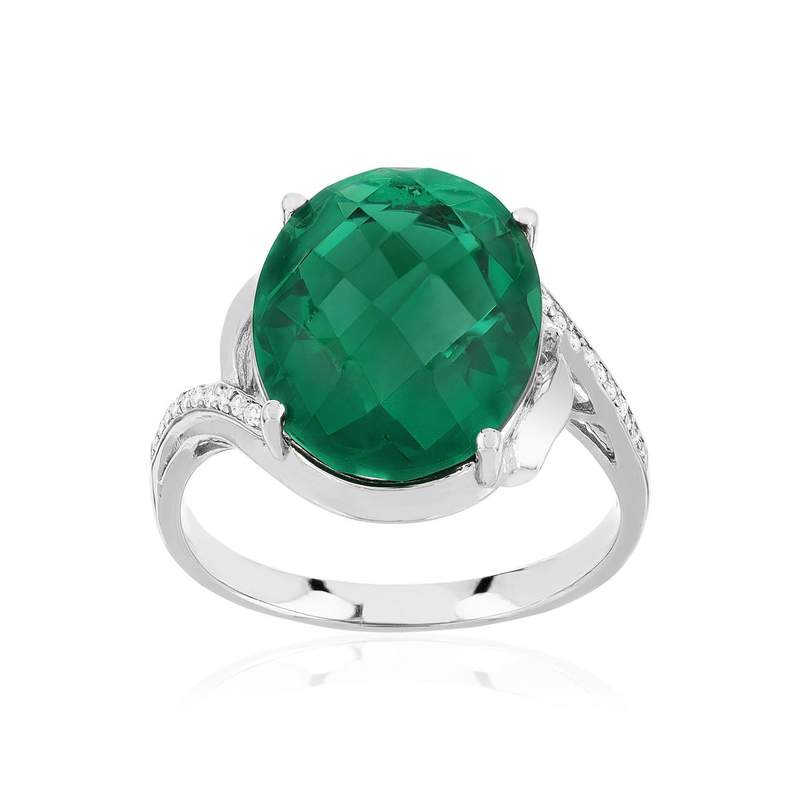 Bague argent 925 pierre synthétique verte et zirconias - vue 1