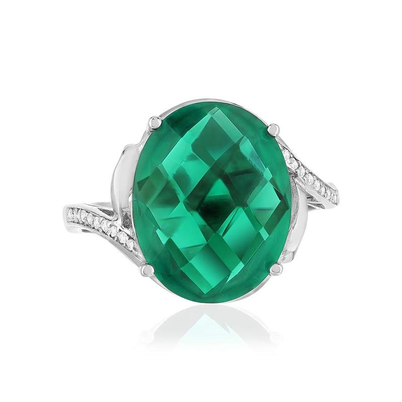 Bague argent 925 pierre synthétique verte et zirconias - vue 3
