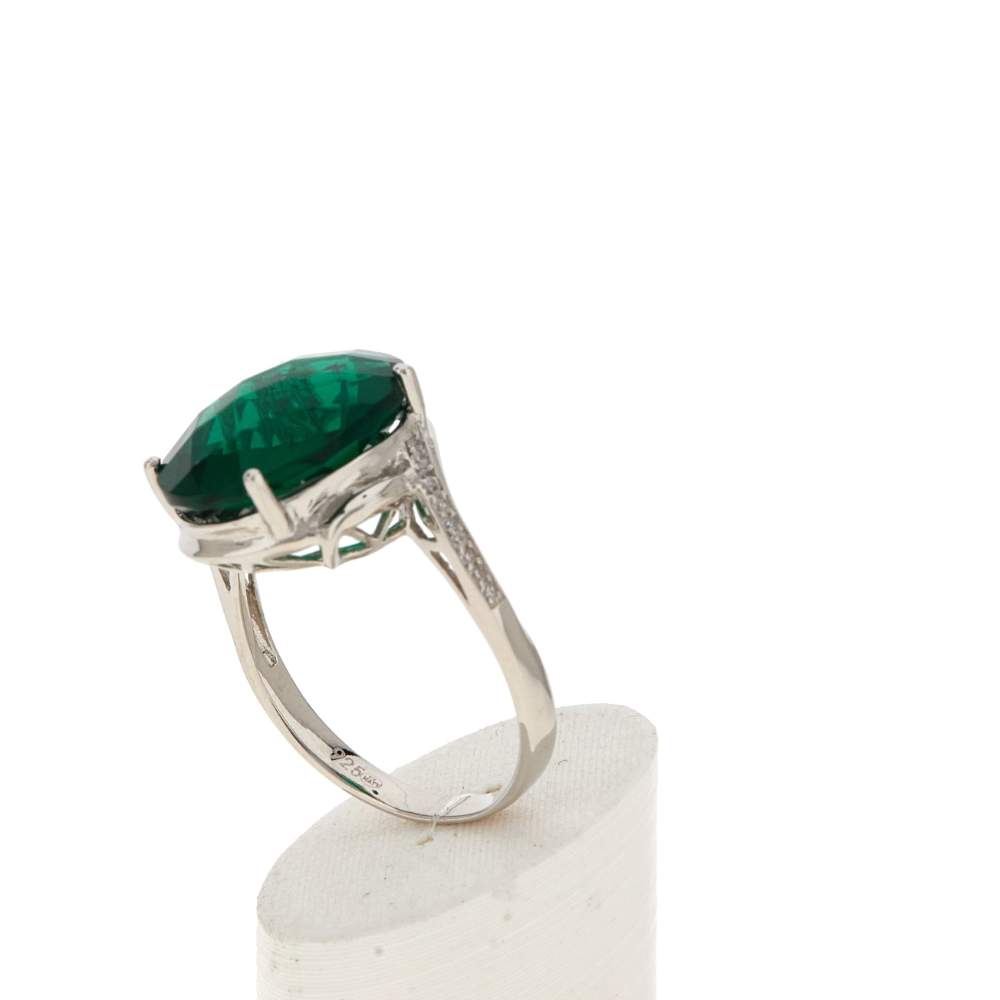 Bague argent 925 pierre synthétique verte et zirconias - vue 4