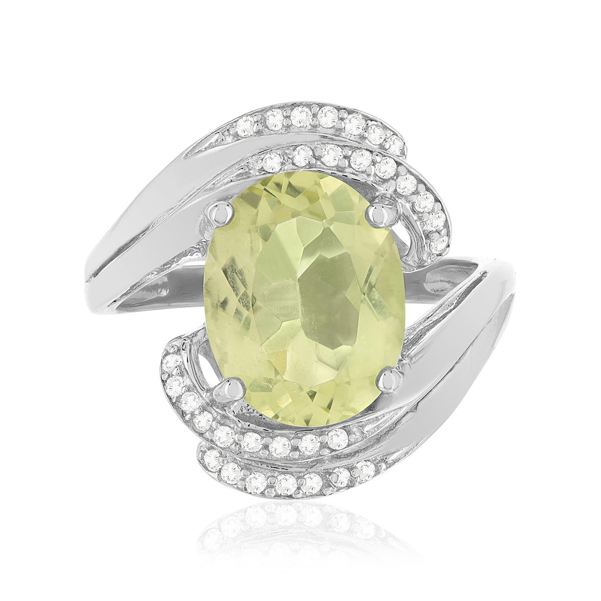 Bague argent 925 quartz jaune clair, zirconias - vue 3