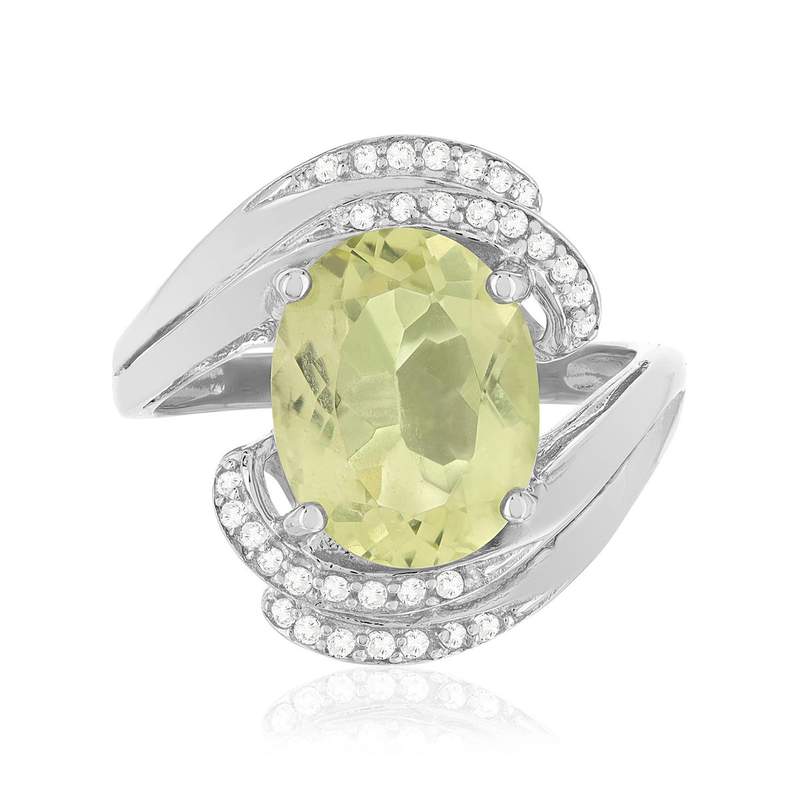 Bague argent 925 quartz jaune clair, zirconias - vue 3