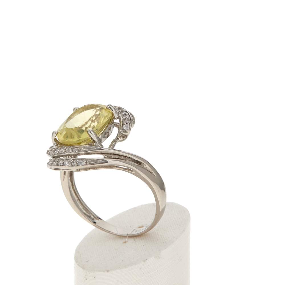 Bague argent 925 quartz jaune clair, zirconias - vue 3