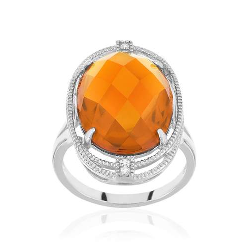 Bague argent 925 pierre synthétique orange zirconias