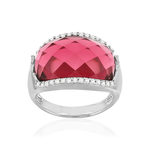 Bague argent 925 pierre synthétique rose zirconias - vue 1