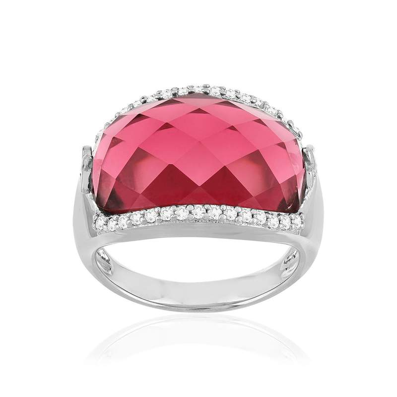 925 sterling silver ring with pink synthetic zirconia stones - view 1