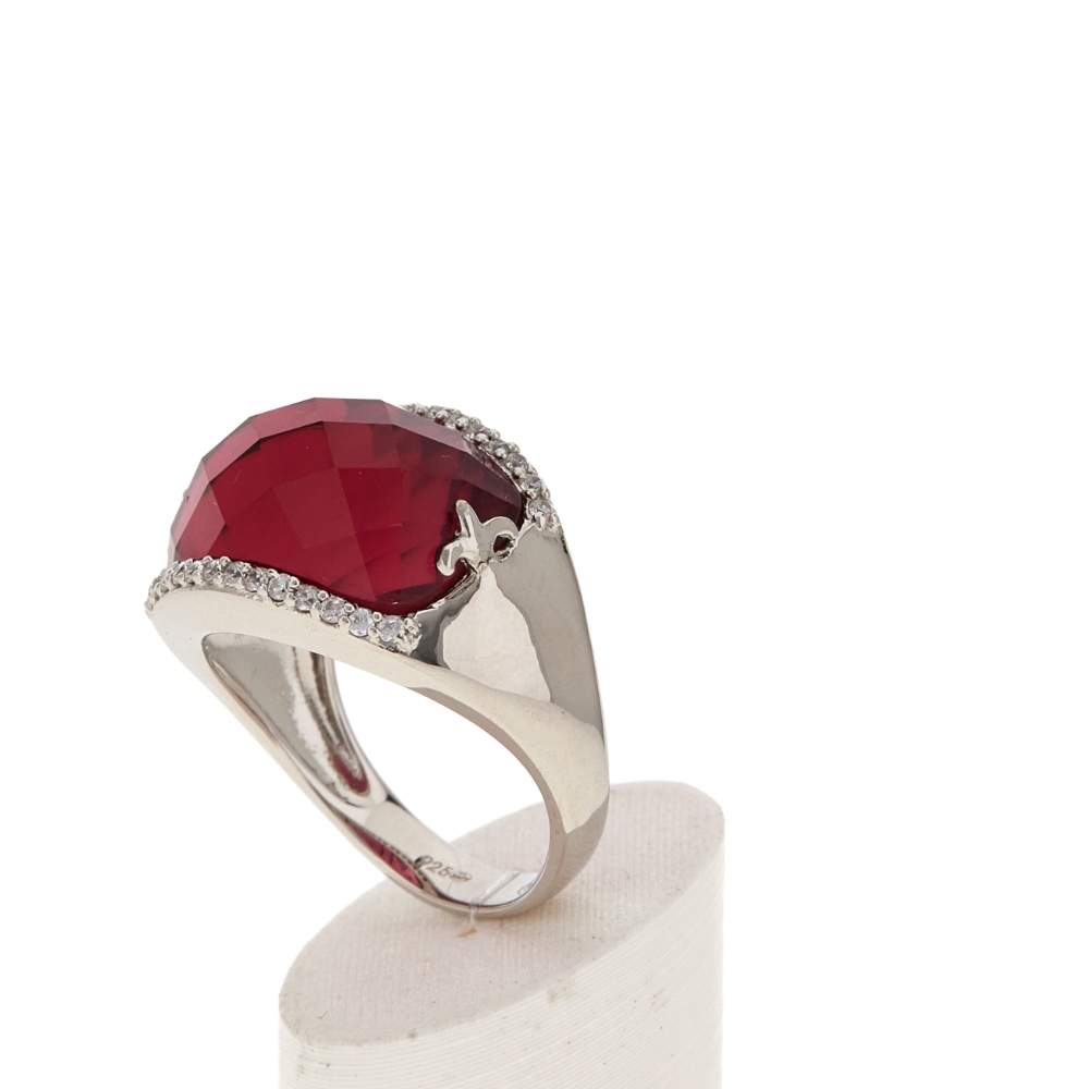925 Silver Ring with Pink Synthetic Zirconia Stones - View 4