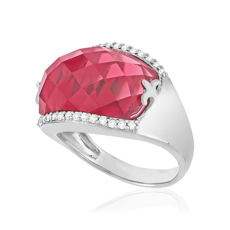Ring silver 925 synthetic stone pink zirconias - view D1