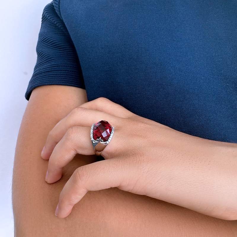 Ring silver 925 synthetic stone pink zirconias - view worn 1