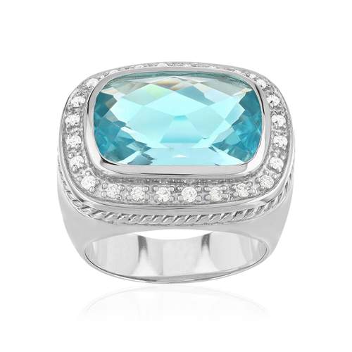 Bague argent 925 pierre synthétique bleue zirconias