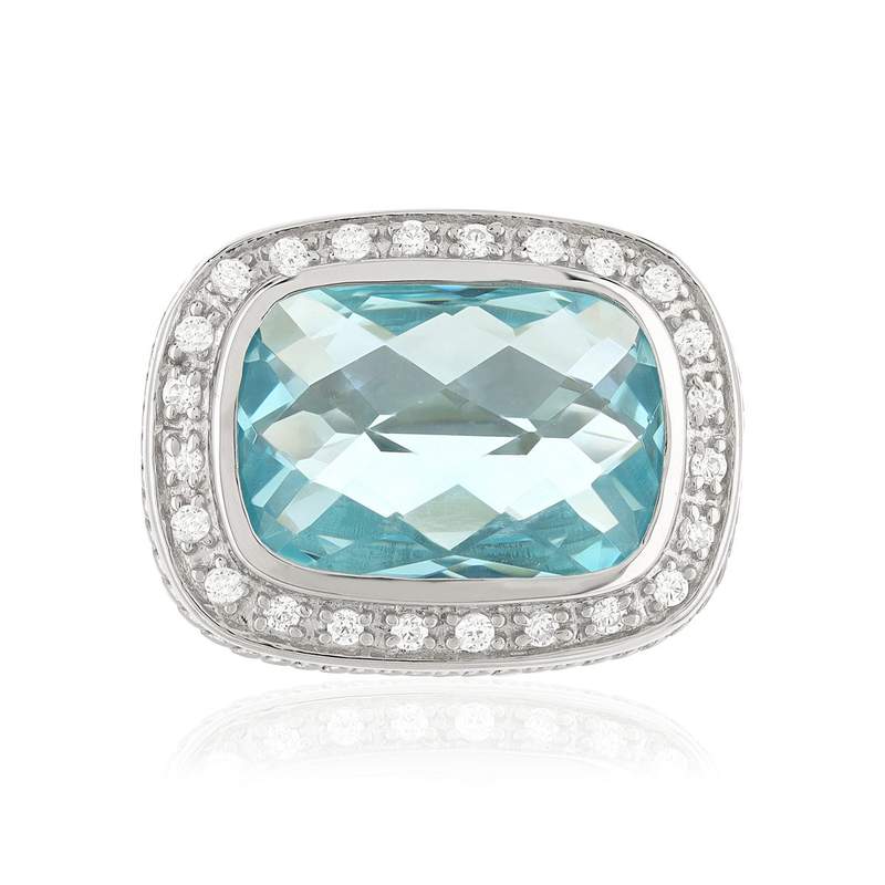 Bague argent 925 pierre synthétique bleue zirconias - vue 3