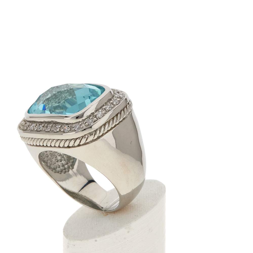 Bague argent 925 pierre synthétique bleue zirconias - vue 4