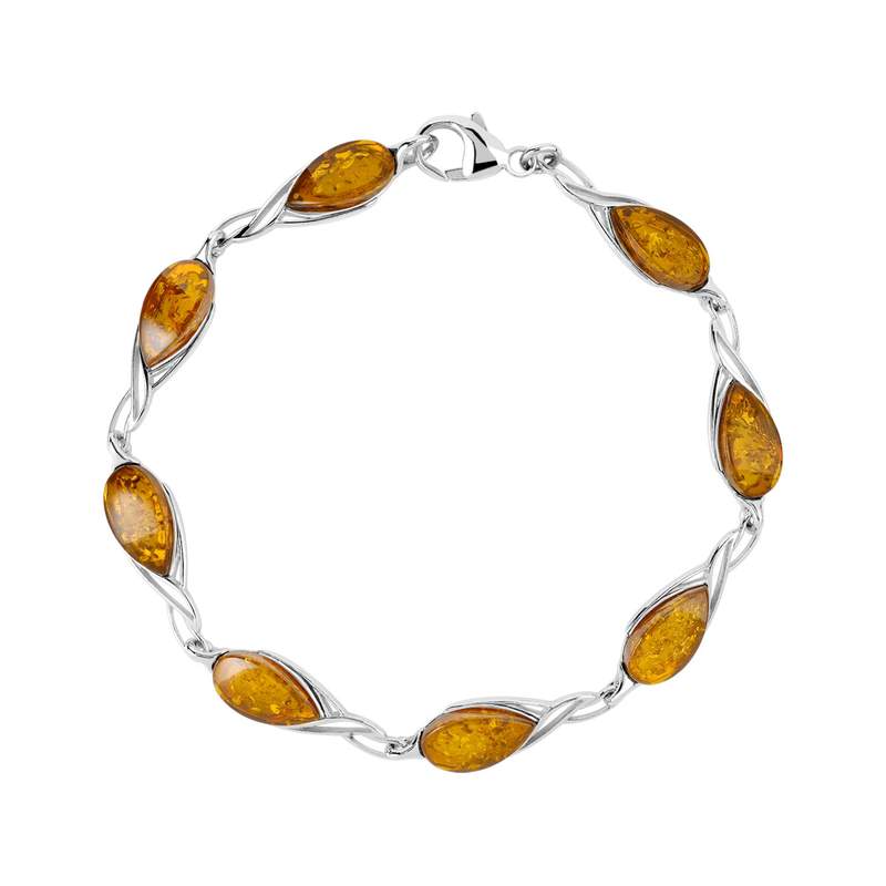 Bracelet argent 925 ambre taille poire 17,5 cm - vue 1