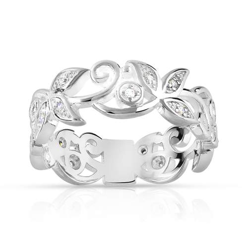 Bague argent 925 feuillage zirconias