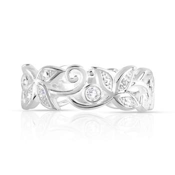 Ring van 925 zilver met bladmotief en zirkonia's