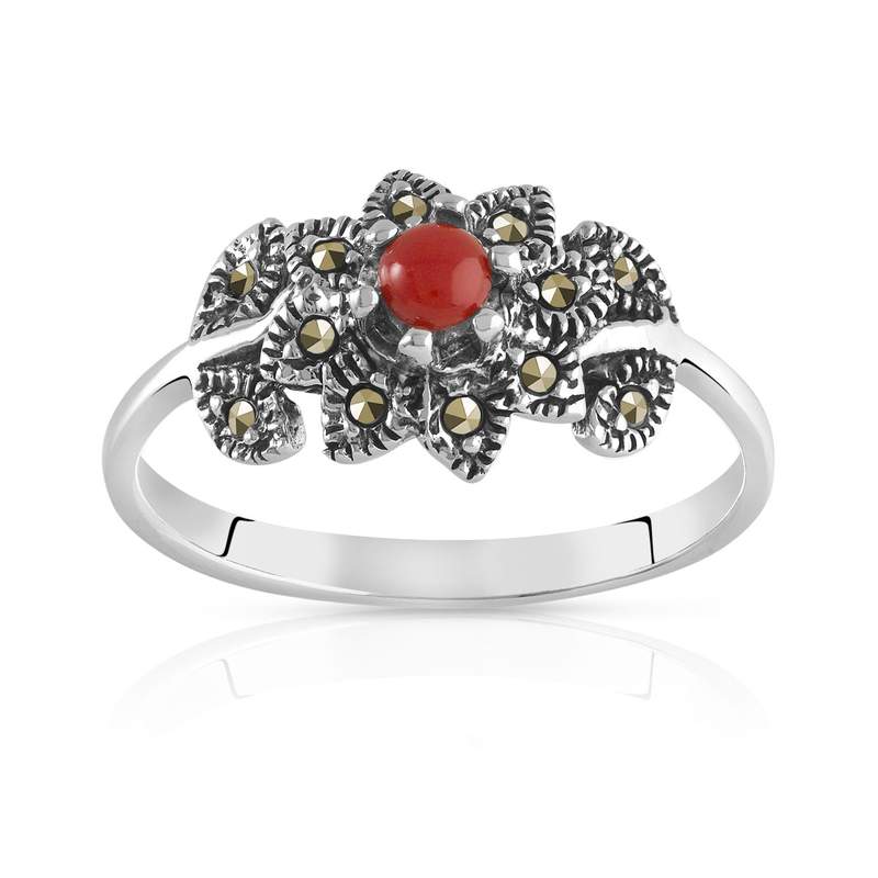 Bague argent 925 marcassites pierre imitation - vue 1