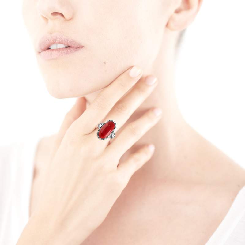 Bague argent 925 corail gorgone - vue porté 1