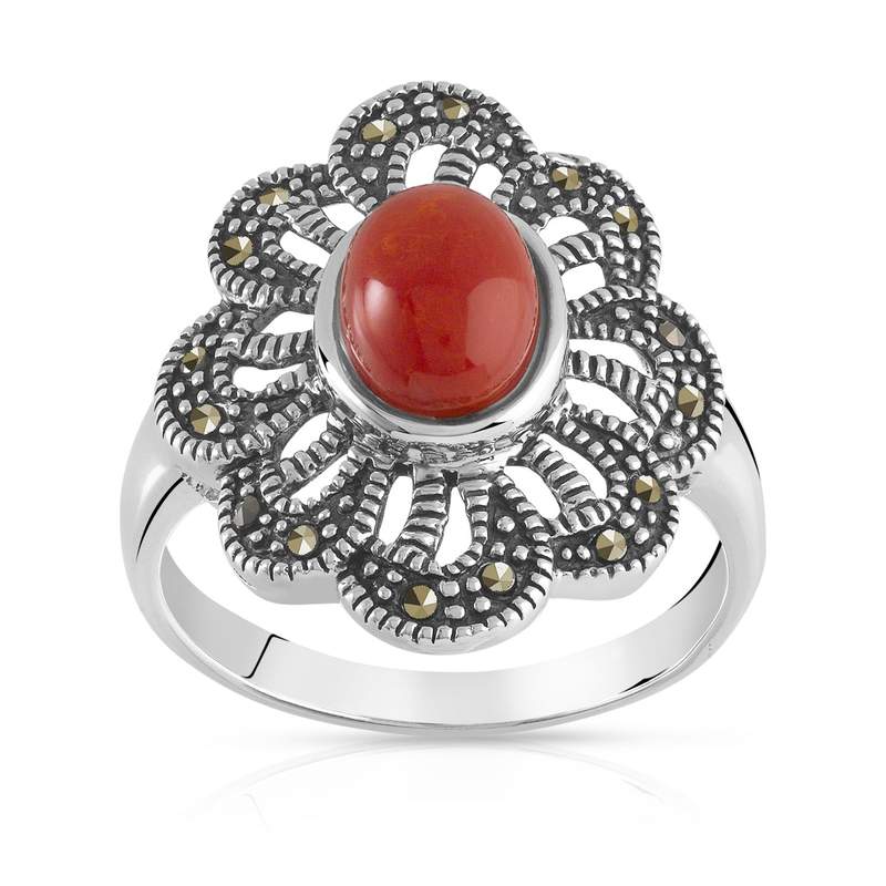 Bague argent 925 marcassites pierre imitation - vue 1