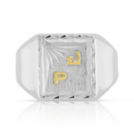 Chevalière argent 925 facetté et or 750 jaune 2 initiales - vue 3