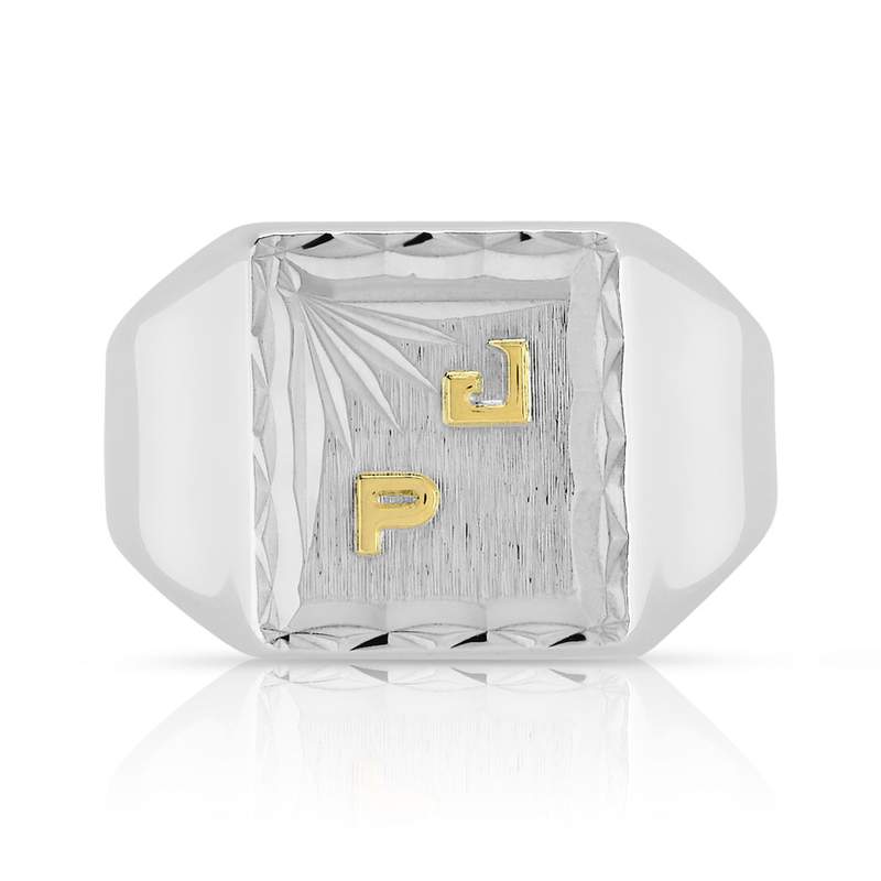 Chevalière argent 925 facetté et or 750 jaune 2 initiales - vue 3