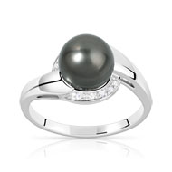 Bague argent 925 perle de culture de Tahiti et zirconia