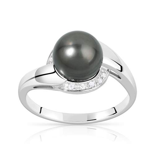 Bague argent 925 perle de culture de Tahiti et zirconias