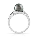 Bague argent 925 perle de culture de Tahiti et zirconias - vue 2