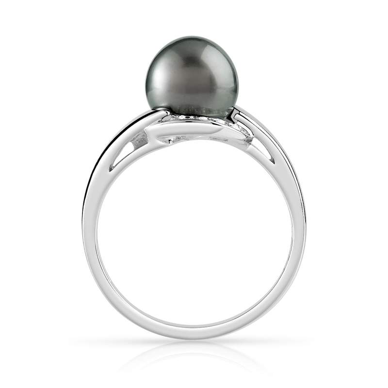 Bague argent 925 perle de culture de Tahiti et zirconias - vue 2