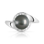 Bague argent 925 perle de culture de Tahiti et zirconias - vue 3