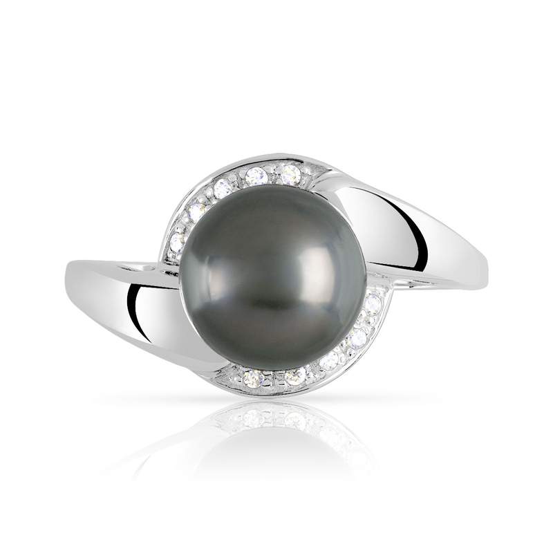 Bague argent 925 perle de culture de Tahiti et zirconias - vue 3