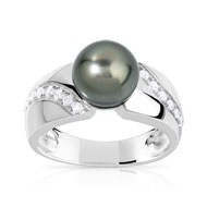 Bague argent 925 perle de culture de tahiti et zirconia