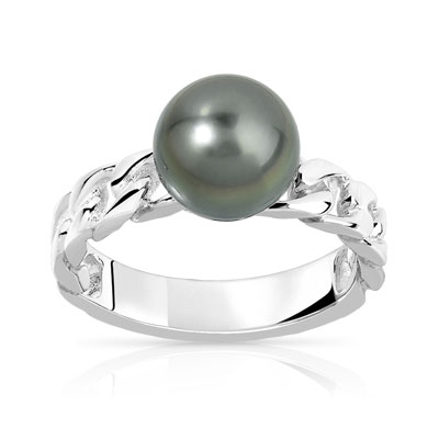 Bague argent 925 perle de culture de tahiti - vue V1