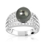 Bague argent 925 ajourée perle de culture de Tahiti et zirconias - vue 1