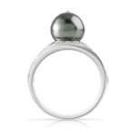 Bague argent 925 ajourée perle de culture de Tahiti et zirconias - vue 2