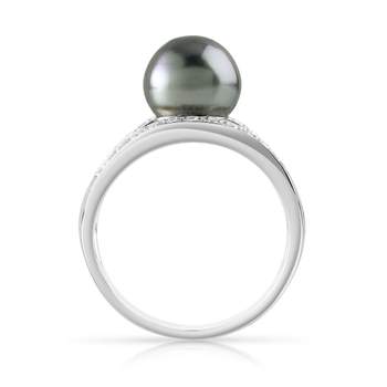 925 silver ring with Tahitian cultured pearl and zirconias