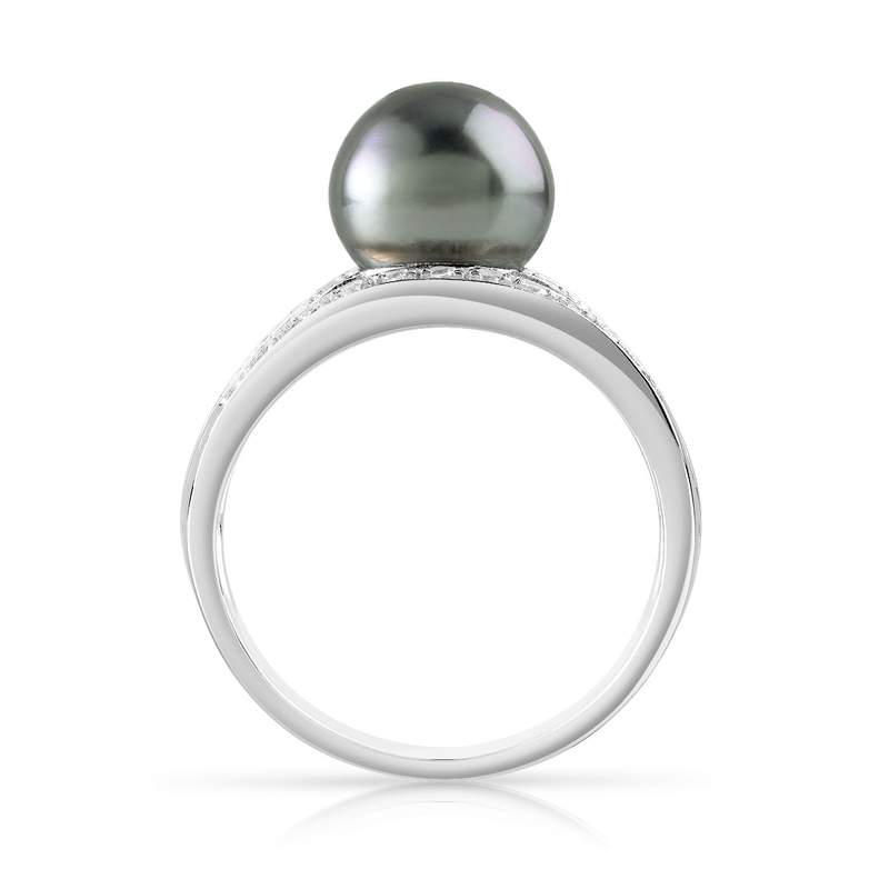 Bague argent 925 ajourée perle de culture de Tahiti et zirconias - vue 2