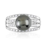 Bague argent 925 ajourée perle de culture de Tahiti et zirconias - vue 3