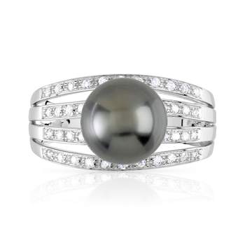 925 silver ring with Tahitian cultured pearl and zirconias