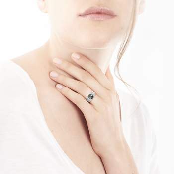 925 silver ring with Tahitian cultured pearl and zirconias