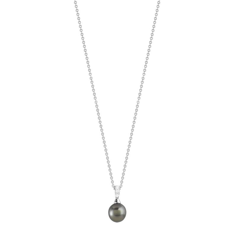 Collier argent 925 perle de culture de Tahiti et zirconias 45 cm - vue 1