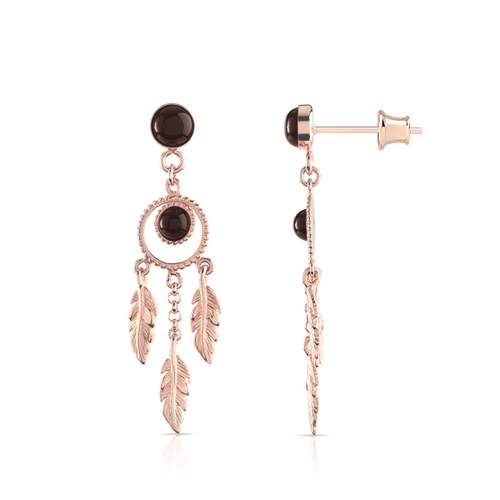 Boucles d'oreilles argent 925 rosé attrapes-rêves ambres
