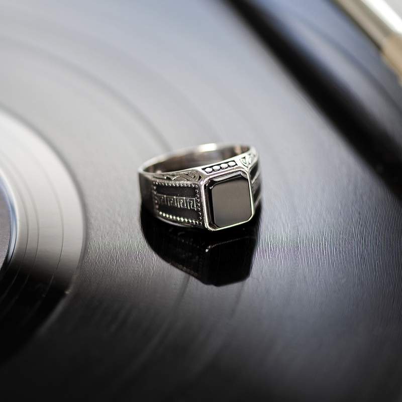 Bague argent 925 onyx imitation rectangulaire - vue D4
